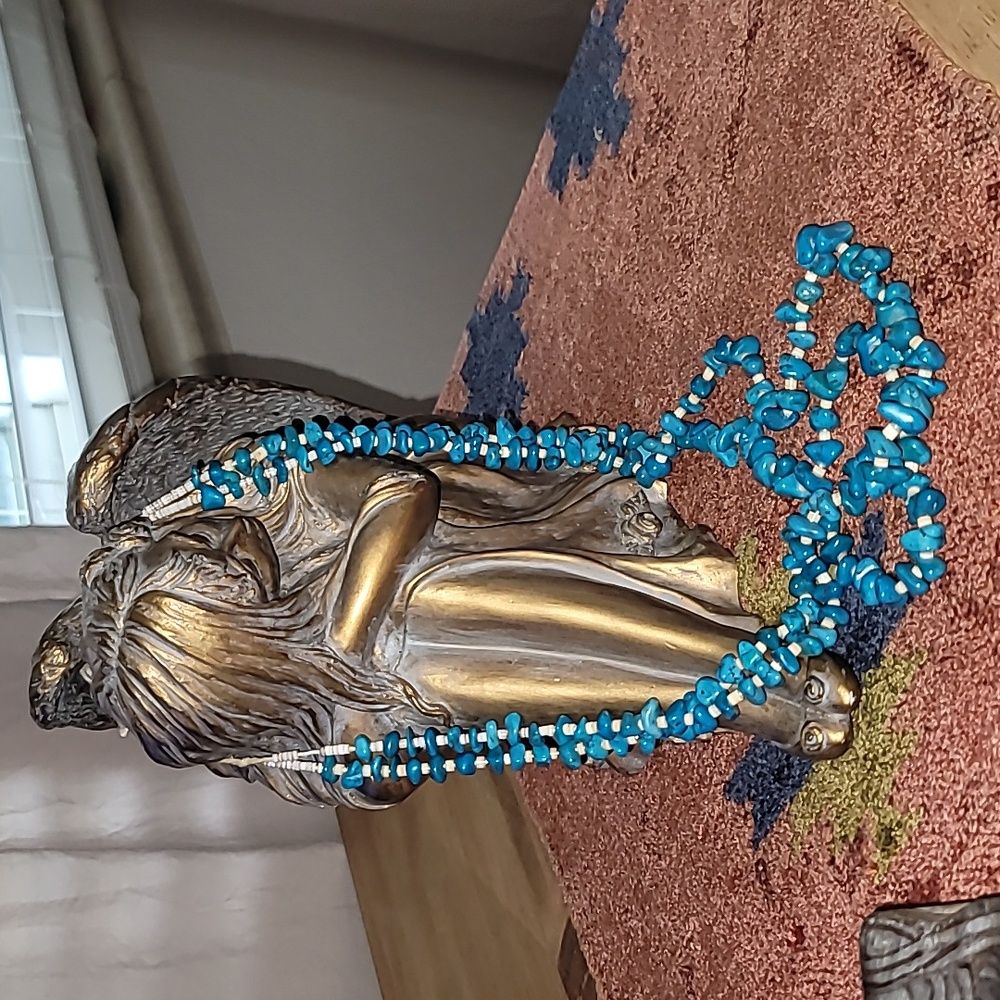 Vintage Santo Domingo Blue Gem Turquoise Heishi Necklace
